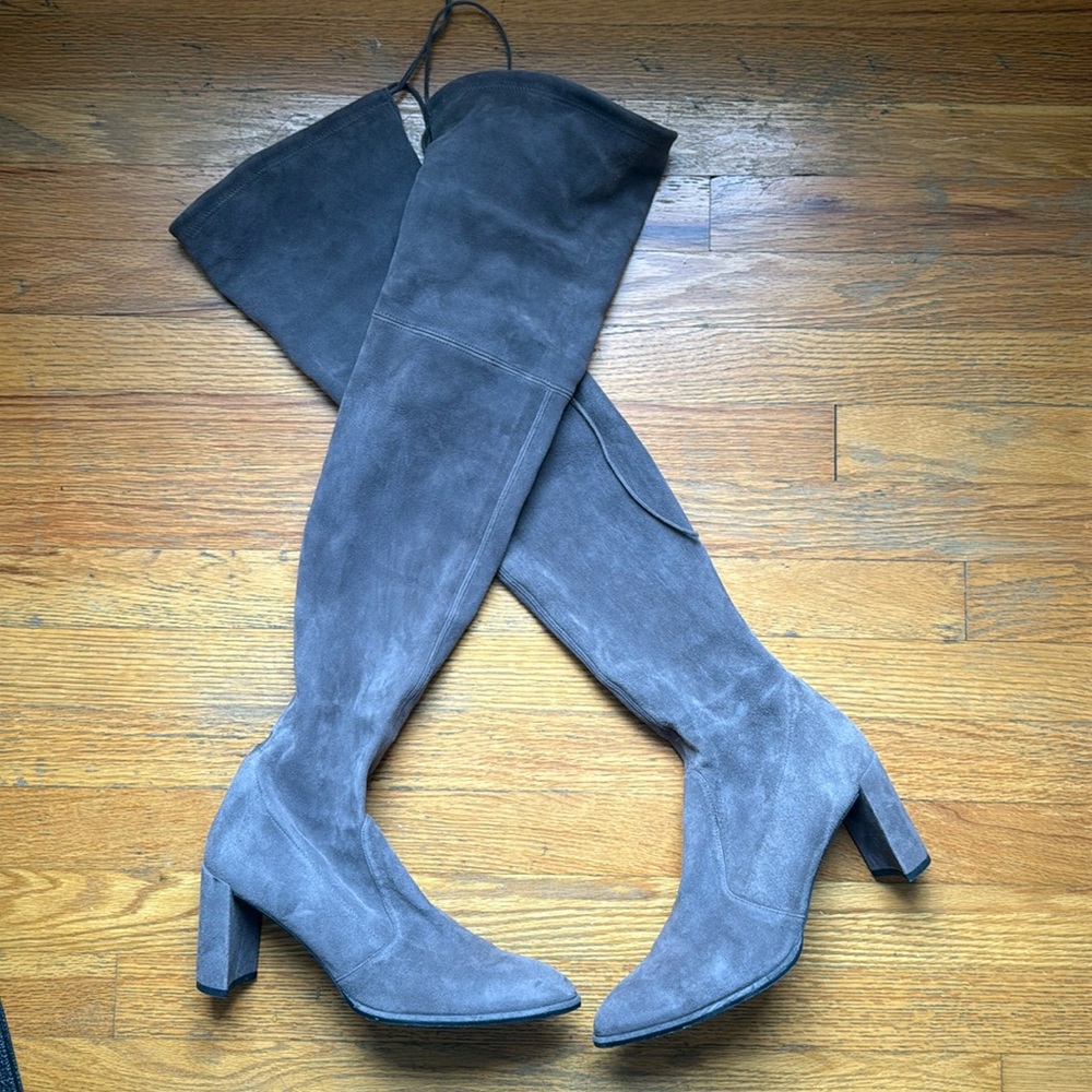Stuart Weitzman Highland Suede Over The Knee Boots grey 9 size 39